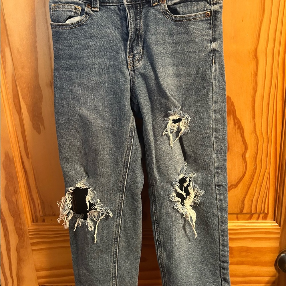 Evsie Distressed Blue Denim Girls Jeans with Knee Rips